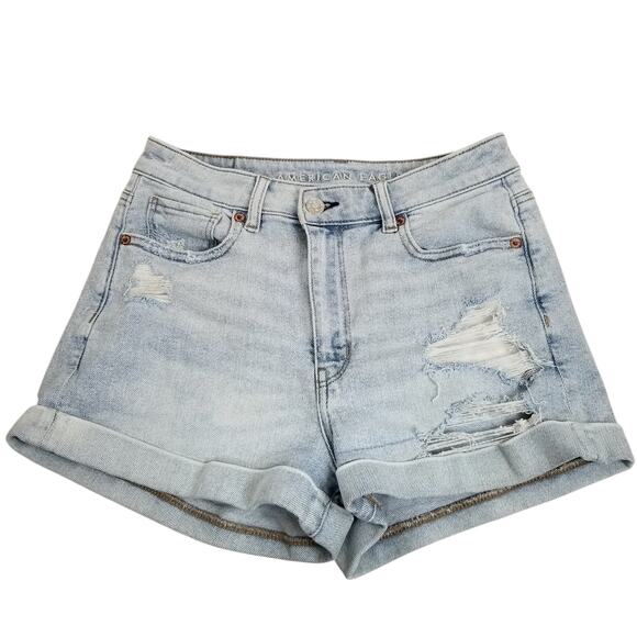 American Eagle Outfitters Women's Mom Shorts Cuffed Distressed Light Wash Size 4 - Picture 1 of 7